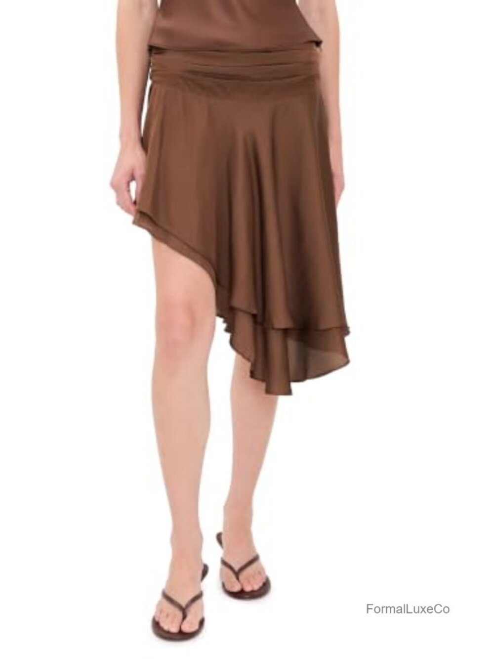 Lioness Legacy Pleated Satin Midi Skirt Asymmetrical Work Wear